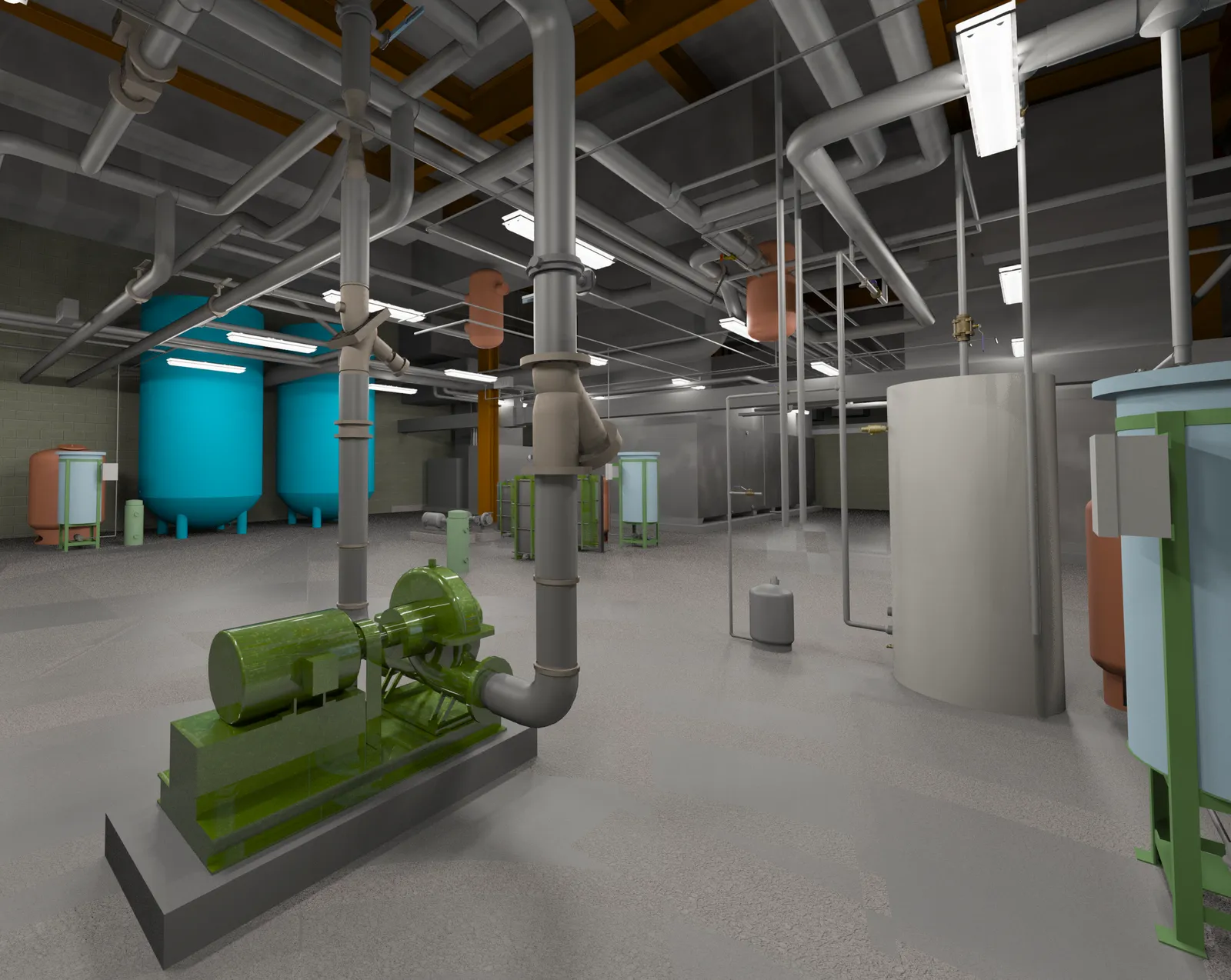 Revit Rendering of a Chilled Water Storage and Pump System