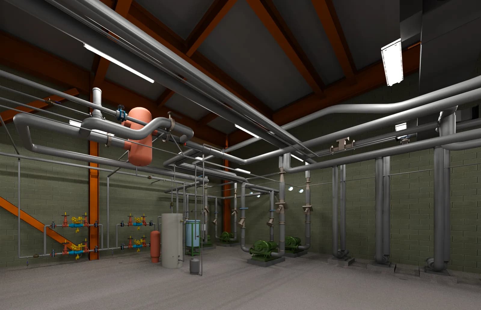 Revit Rendering of Domestic Incoming Water and Process Water Pumps