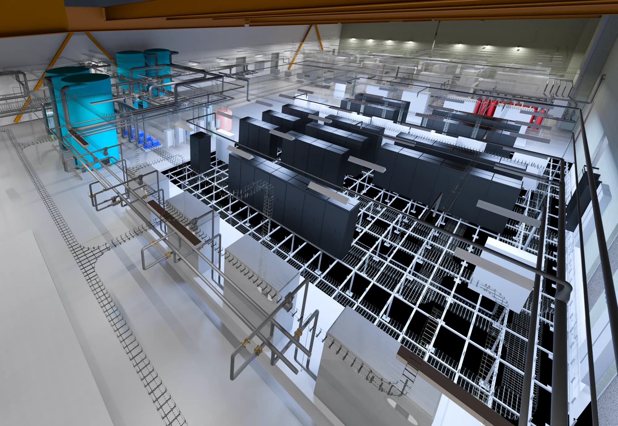 Revit Rendering of a Raised Floor Server Room